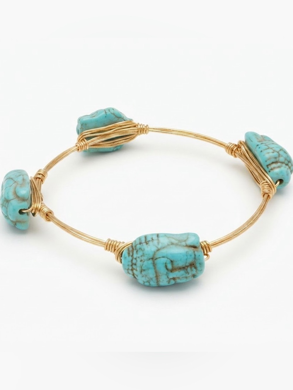 Buddha Turquoise Bead Gold Wire Bangle